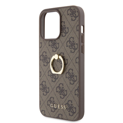 Guess iPhone 15 PRO MAX Backcover met ringhouder - Bruin