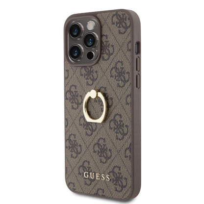 Guess iPhone 15 PRO Backcover met ringhouder - Bruin