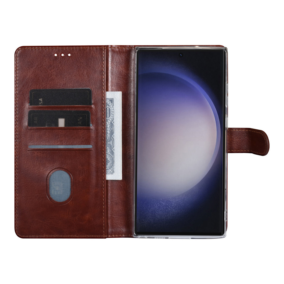 Samsung S23 Ultra Bookcase met 3 Pasjeshouders - Magneetsluiting - Bruin