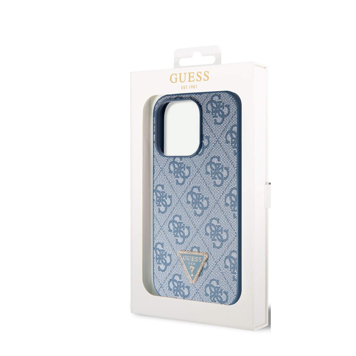 Guess iPhone 15 PRO Backcover 4G Triangle - Strass - Blauw