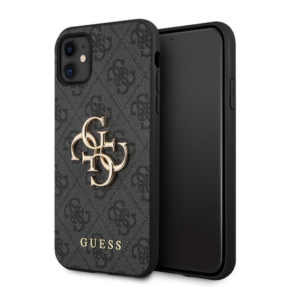 Guess iPhone 11 Backcover - Gold 4G Logo - Grijs