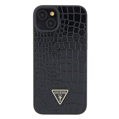 Guess iPhone 15 Backcover 4G Triangle - Croco - Zwart