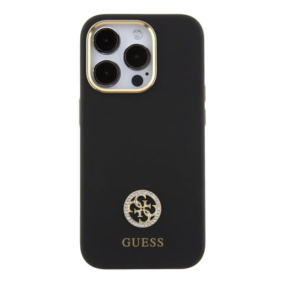 Guess iPhone 15 PRO Backcover - 4G Metal Logo - Strass - Zwart
