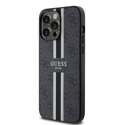 Guess iPhone 15 PRO Backcover 4G Printed Stripes - Zwart