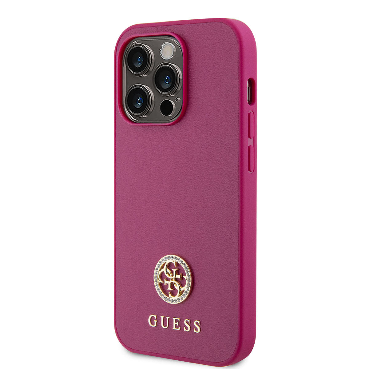 Guess iPhone 15 PRO Backcover - 4G Metal Logo - Strass - Roze