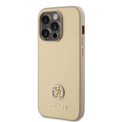 Guess iPhone 15 PRO MAX Backcover - 4G Metal Logo - Strass - Goud