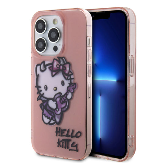 Hello Kitty iPhone 15 PRO Backcover - Graffiti Guitar - Roze