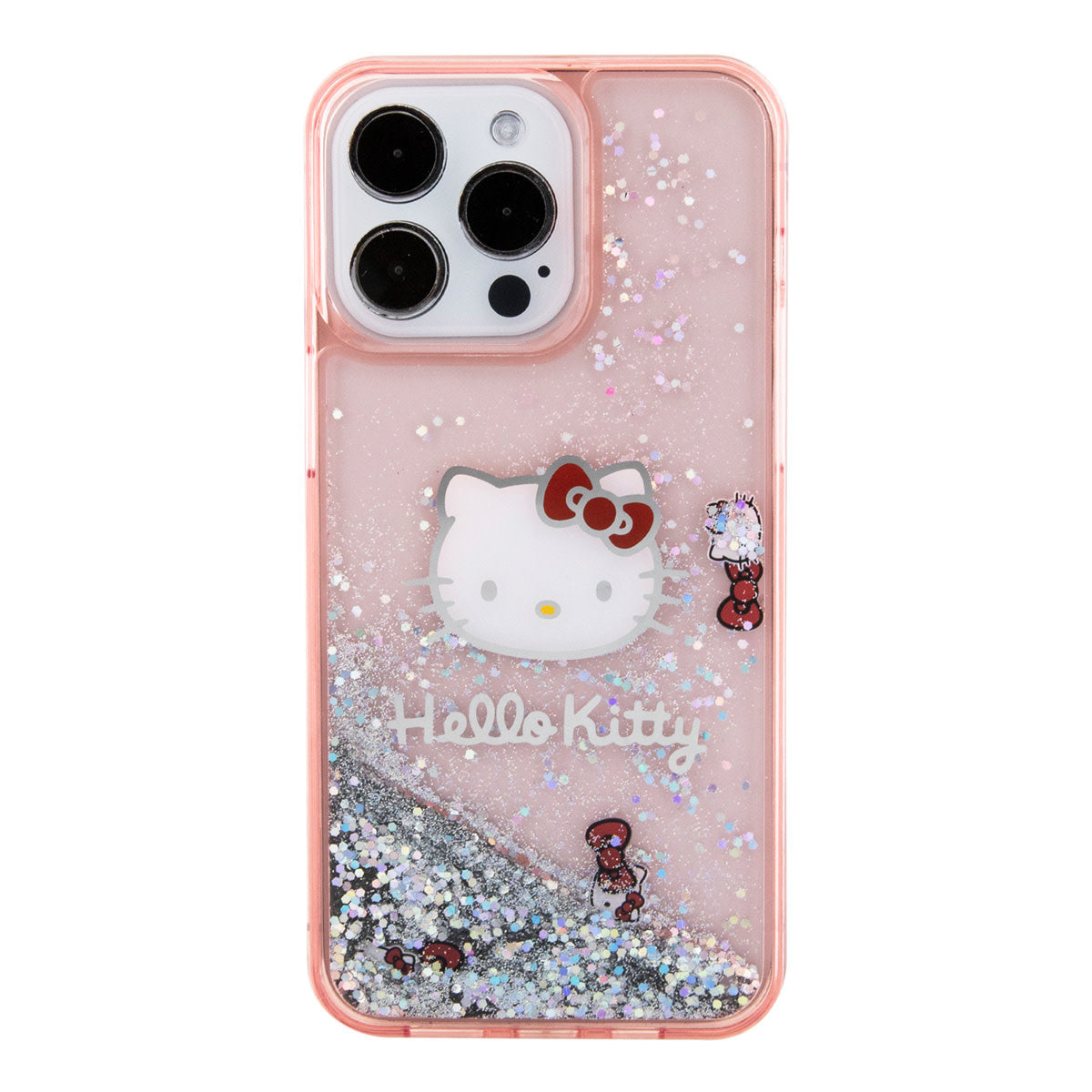 Hello Kitty iPhone 15 PRO MAX Backcover - Liquid Glitter - Kitty Head Charms - Roze