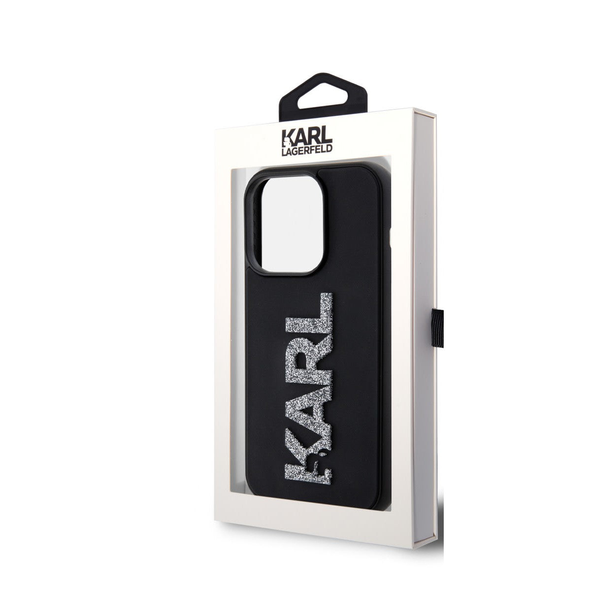 Karl Lagerfeld iPhone 15 PRO Backcover - 3D Glitter Logo - Zwart