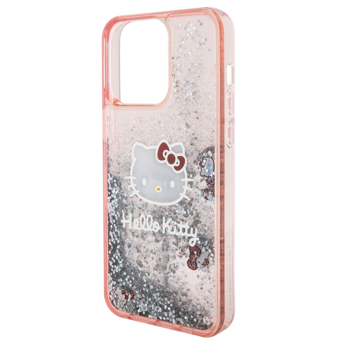 Hello Kitty iPhone 15 PRO MAX Backcover - Liquid Glitter - Kitty Head Charms - Roze