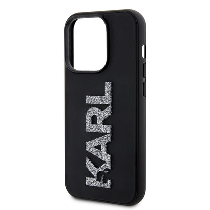 Karl Lagerfeld iPhone 15 PRO Backcover - 3D Glitter Logo - Zwart