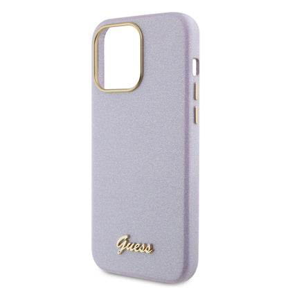 Guess iPhone 15 PRO Backcover - Glitter Glossy Script - Lila