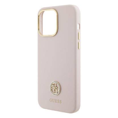 Guess iPhone 15 PRO Backcover - 4G Metal Logo - Strass - Roze