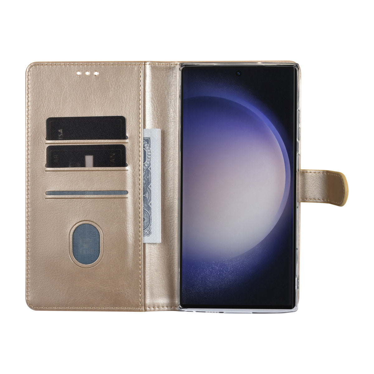Samsung S23 Ultra Bookcase met 3 Pasjeshouders - Magneetsluiting - Goud