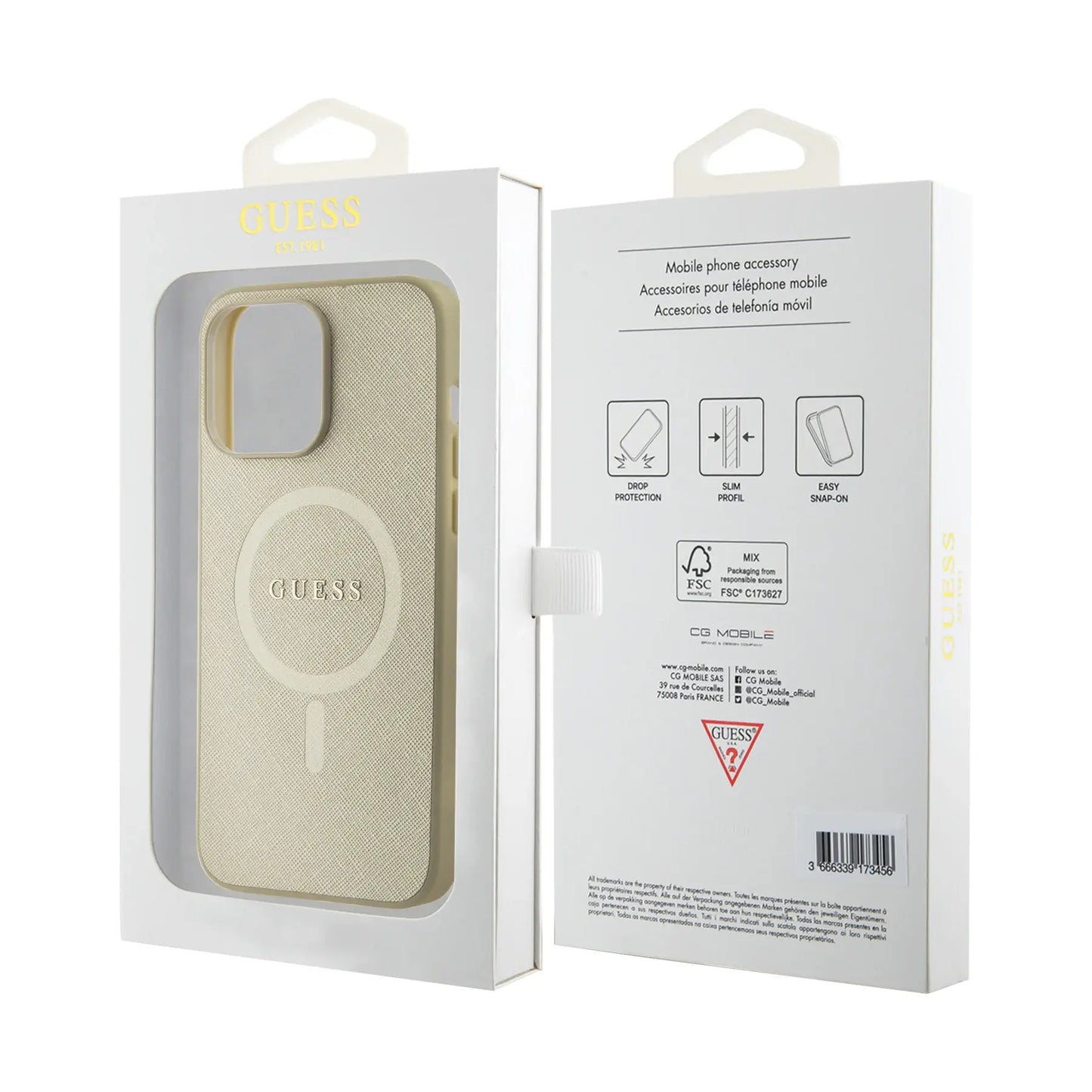 Guess iPhone 15 PRO Backcover - MagSafe - Saffiano - Goud
