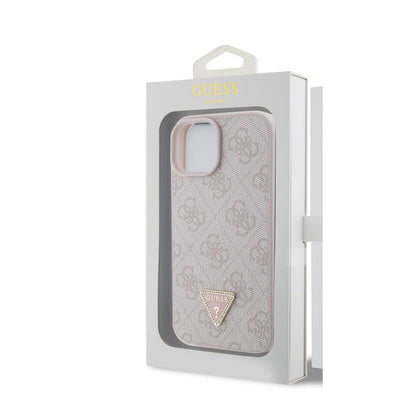 Guess iPhone 15 Backcover 4G Triangle - Strass - Roze