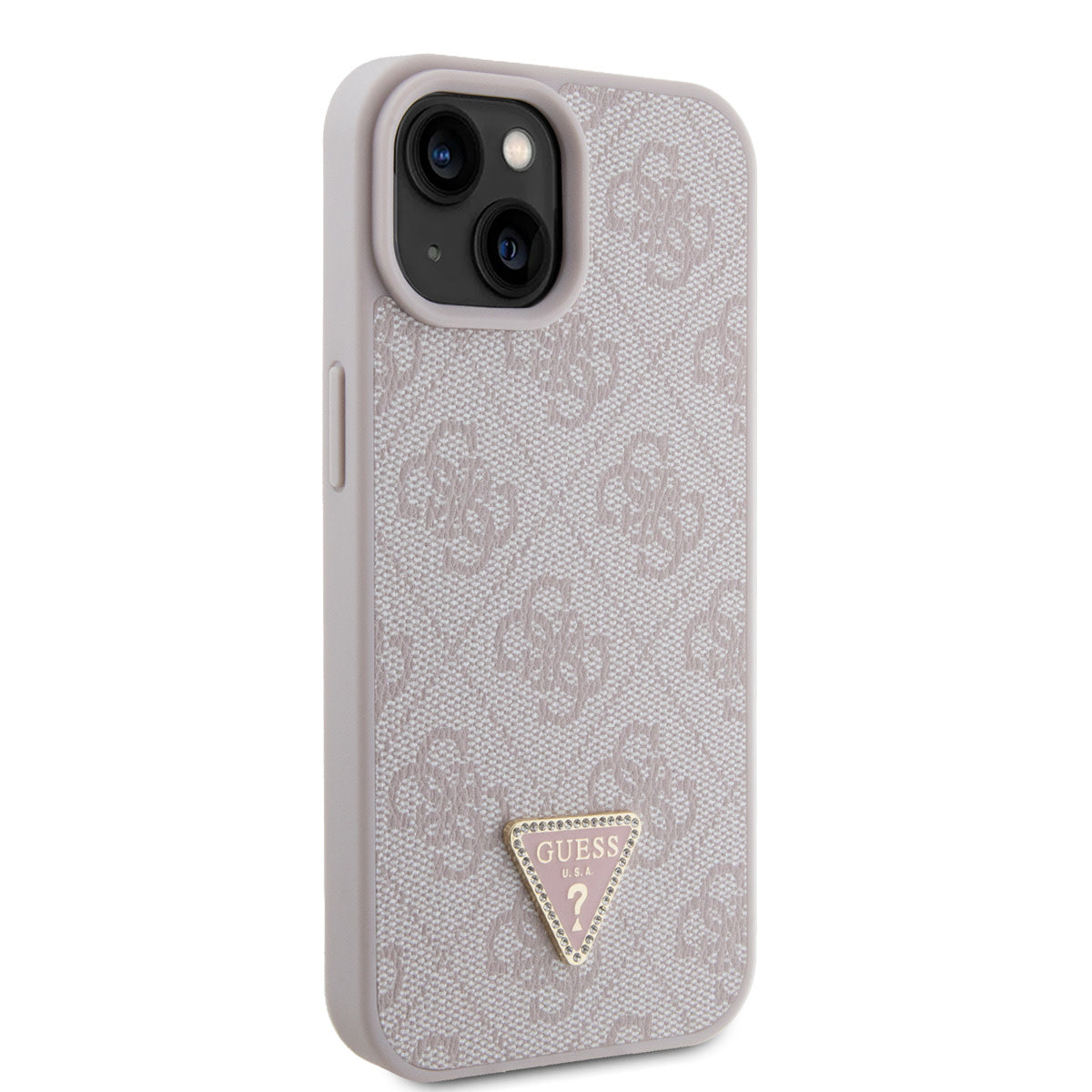 Guess iPhone 15 PLUS Backcover 4G Triangle - Strass - Roze