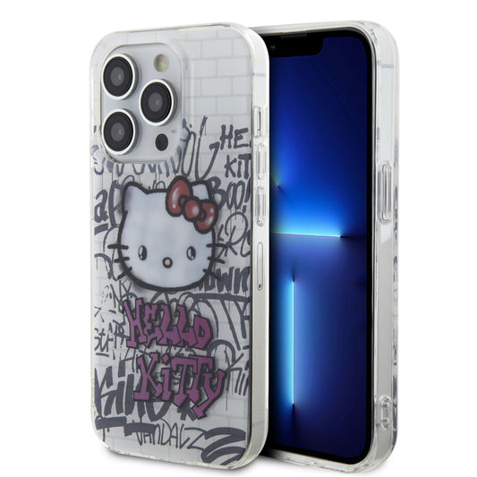 Hello Kitty iPhone 15 PRO Backcover - Graffiti Kitty on bricks - Wit