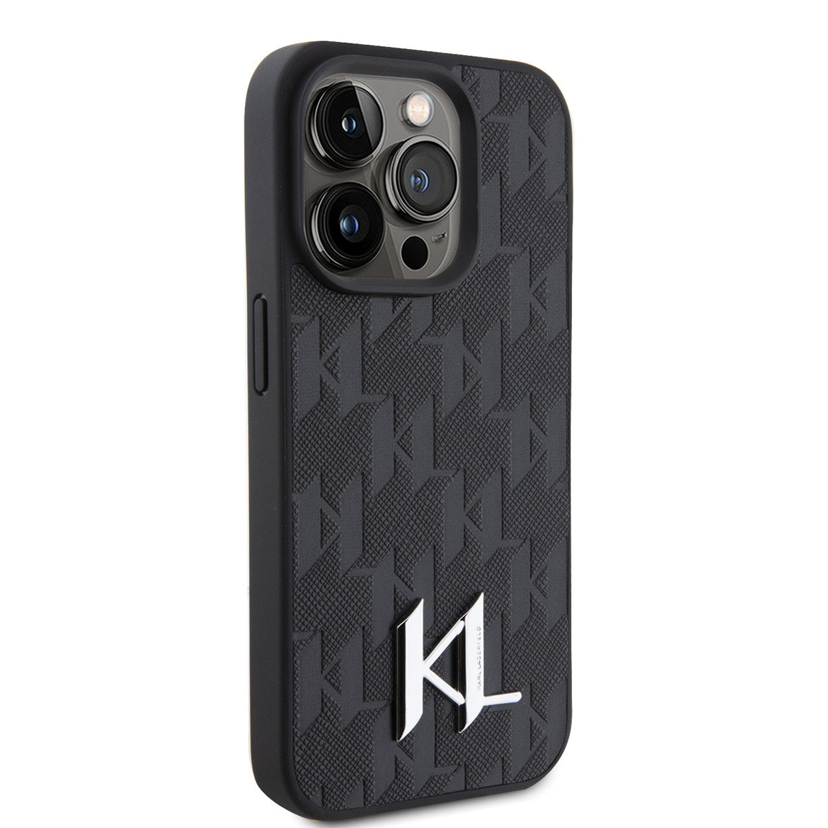 Karl Lagerfeld iPhone 15 PRO Backcover - KL Metal Logo - Monogram - Zwart
