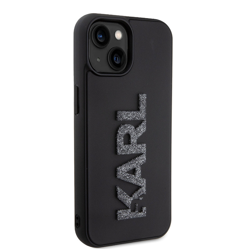 Karl Lagerfeld iPhone 15 Backcover - 3D Glitter Logo - Zwart