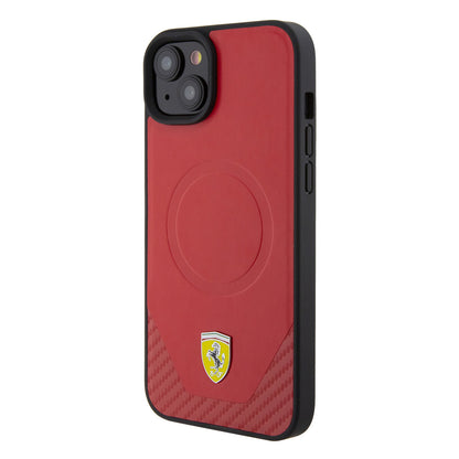 Ferrari iPhone 15 Backcover - MagSafe - Carbon - Rood