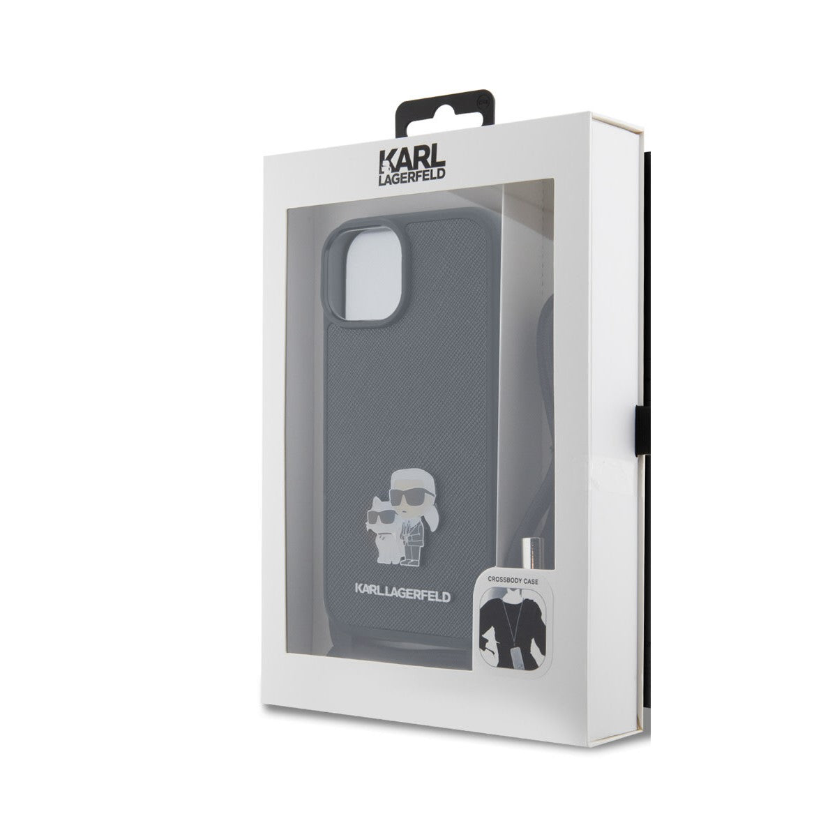 Karl Lagerfeld iPhone 15 Backcover - Saffiano - K&C Metal Pin - Crossbody - Zwart