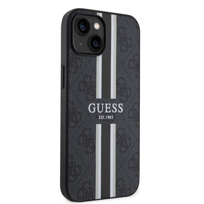 Guess iPhone 15 Backcover 4G Printed Stripes - Zwart