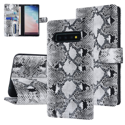 Samsung S10 Plus Bookcase met 3 Pasjeshouders - Luxe Kunstleer met Slangenprint - Zwart/Wit