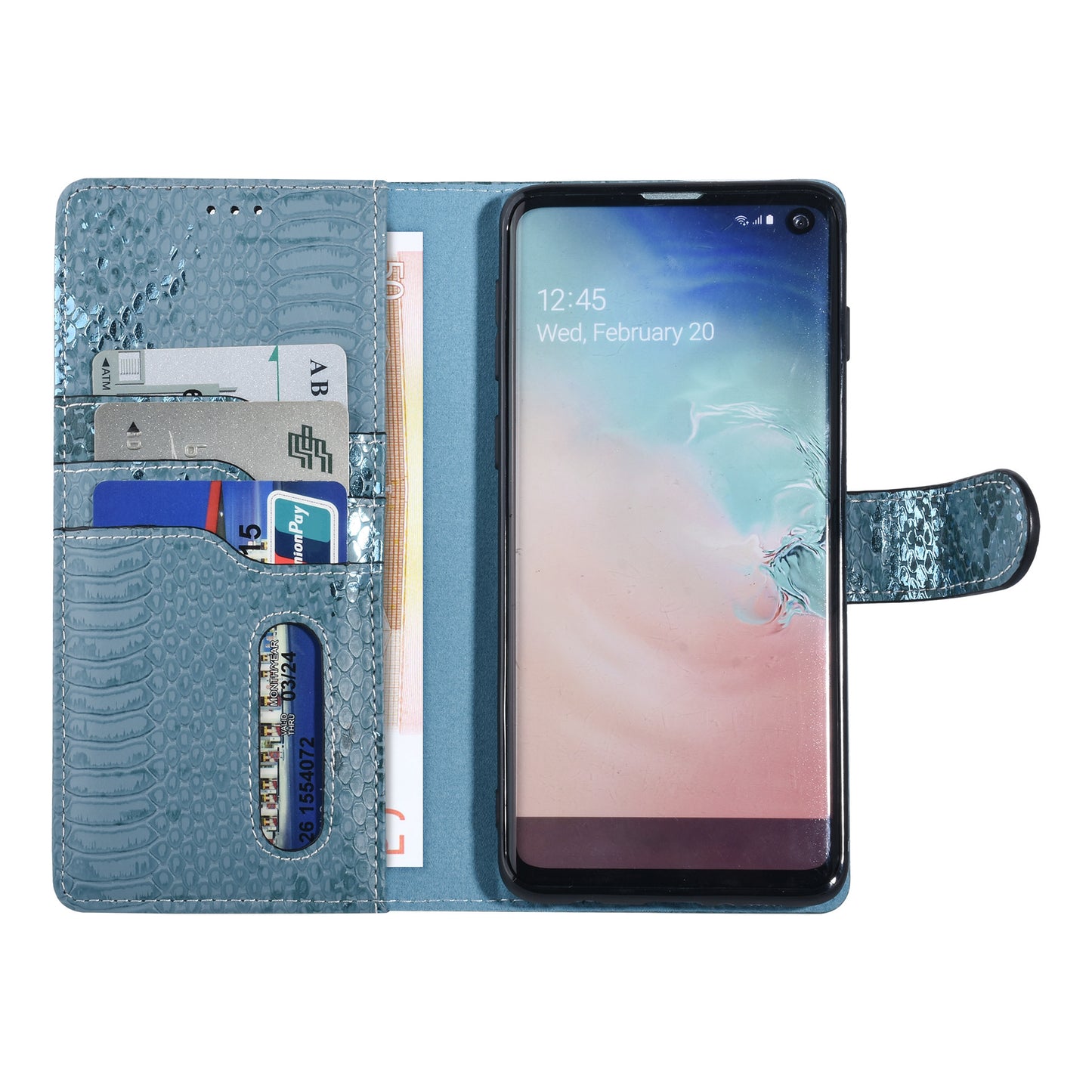 Samsung S10 Bookcase met 3 Pasjeshouders - Luxe Kunstleer met Slangenprint / Blauw