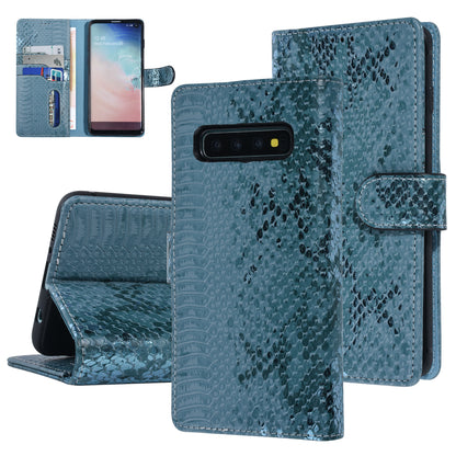 Samsung S10 Bookcase met 3 Pasjeshouders - Luxe Kunstleer met Slangenprint / Blauw