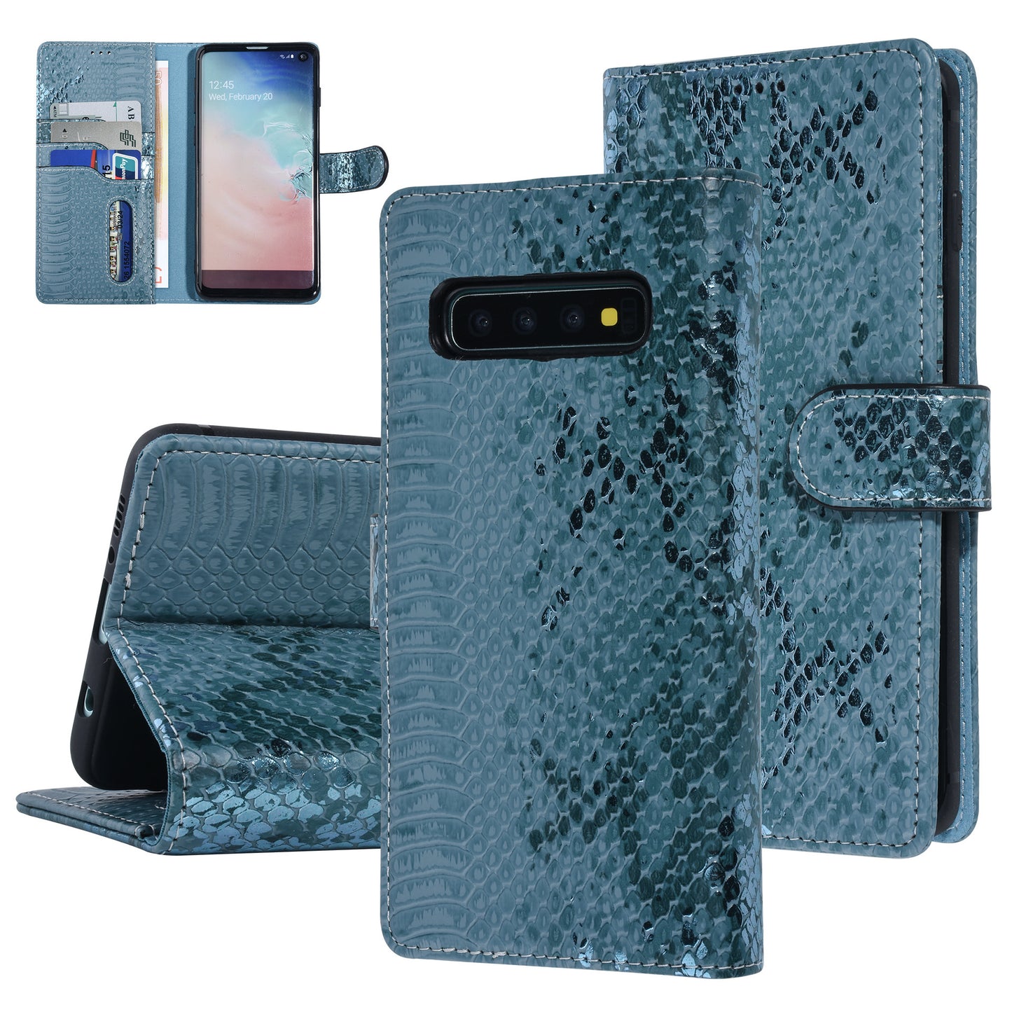Samsung S10 Plus Bookcase met 3 Pasjeshouders - Luxe Kunstleer met Slangenprint / Blauw