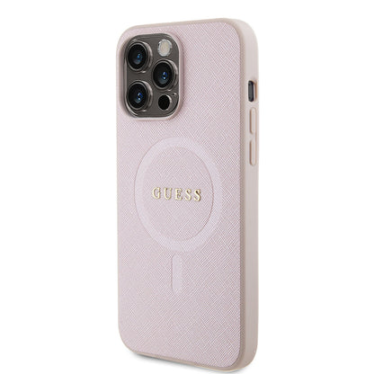 Guess iPhone 15 PRO Backcover - MagSafe - Saffiano - Roze