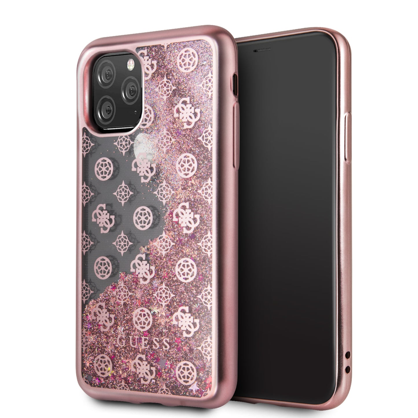Guess iPhone 11 PRO Glitter Backcover - Transparant Roze