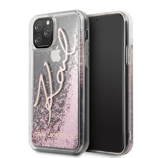 Karl Lagerfeld iPhone 11 PRO Backcover - Glitter - Transparant/Roze