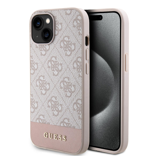 Guess iPhone 15 Backcover - MagSafe - Pu Bottom - Roze