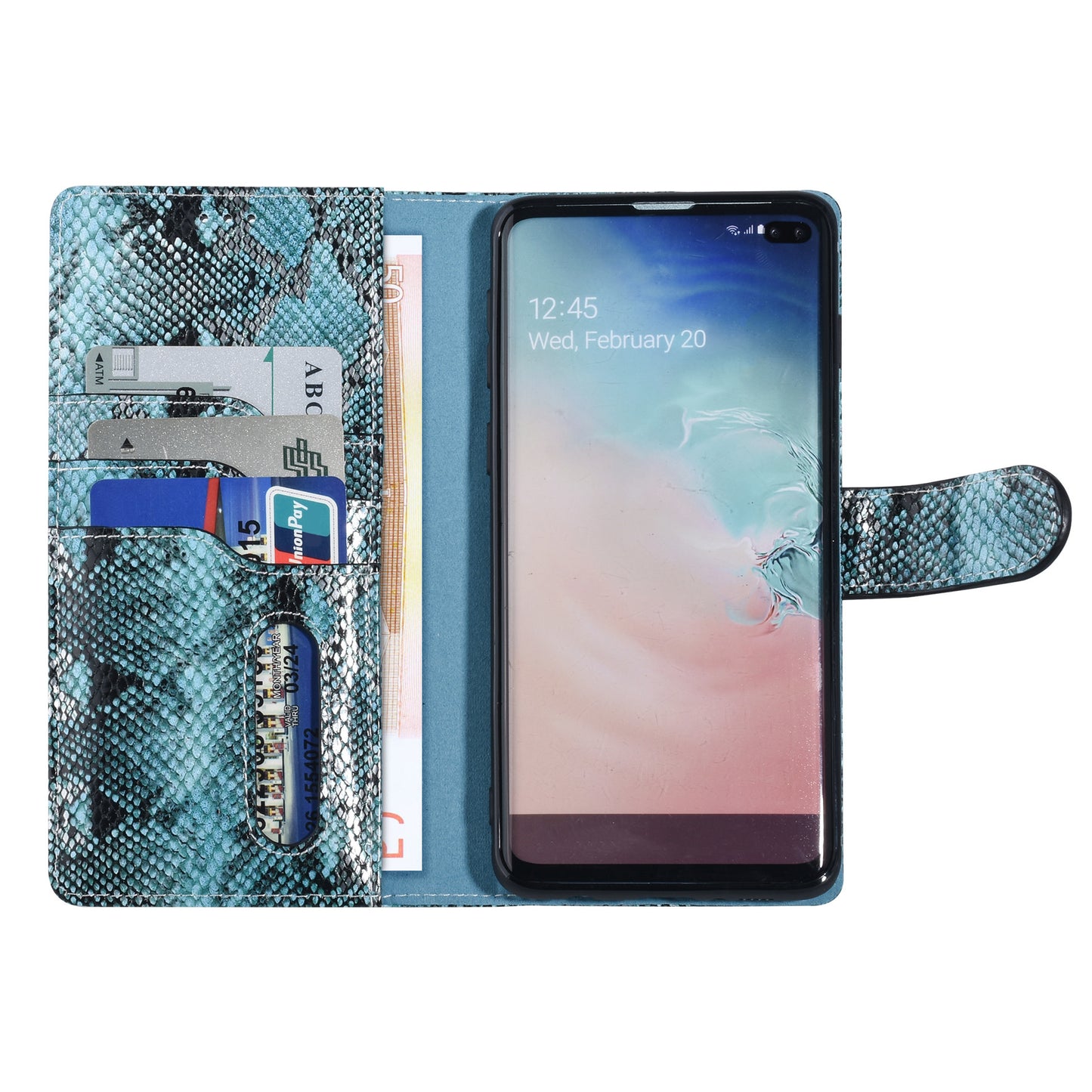 Samsung S10 Plus Bookcase met 3 Pasjeshouders - Luxe Kunstleer met Slangenprint - Zwart/Blauw