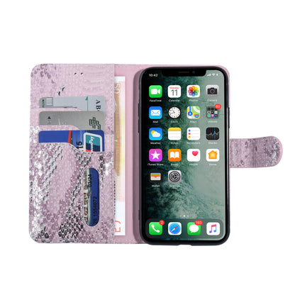 iPhone 11 Booktype hoesje - Pasjeshouder - Luxe Kunstleer met Slangenprint / Roze