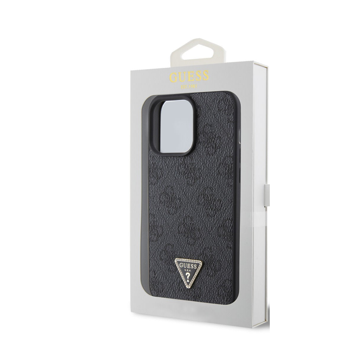 Guess iPhone 15 PRO Backcover 4G Triangle - Strass - Grijs