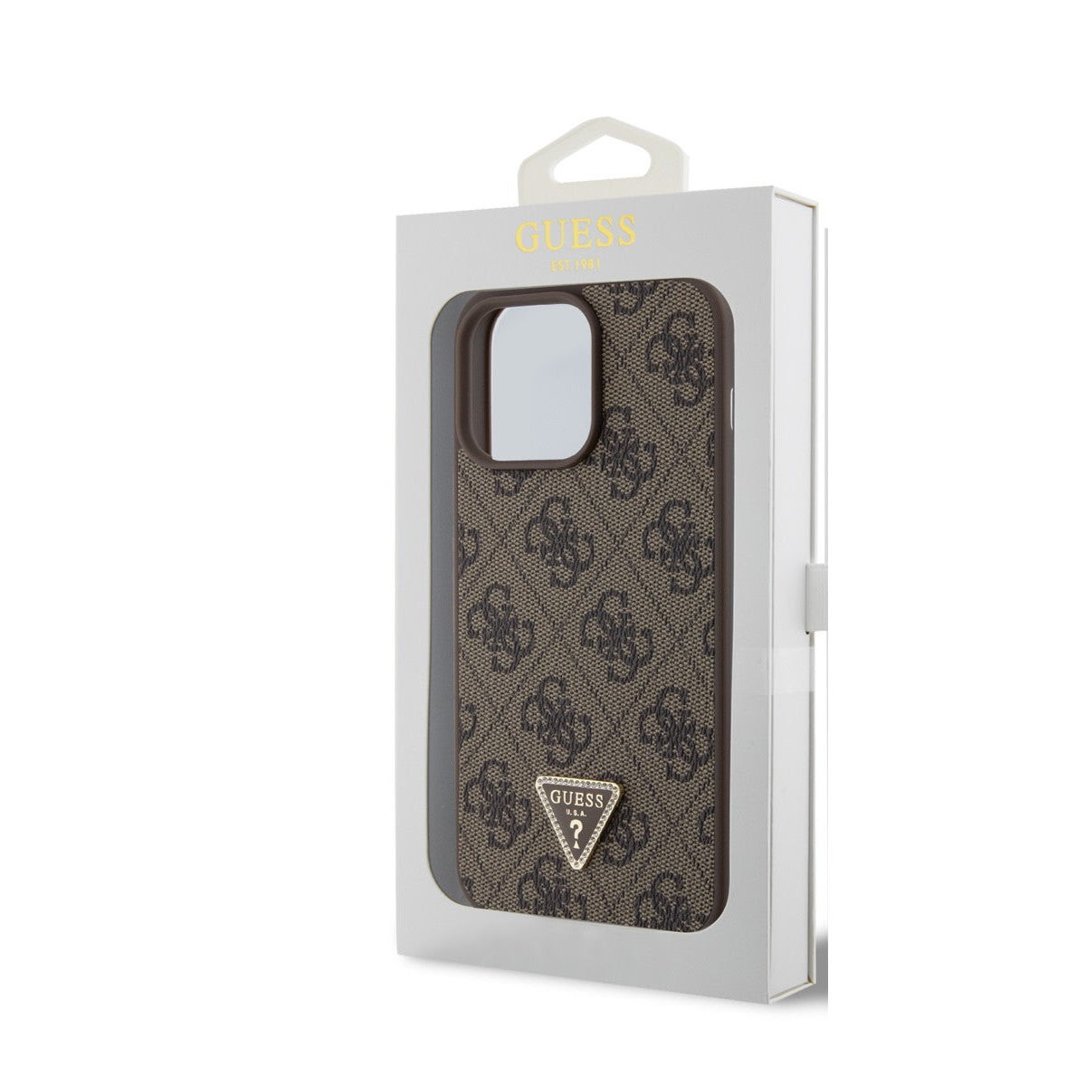 Guess iPhone 15 PRO Backcover 4G Triangle - Strass - Bruin