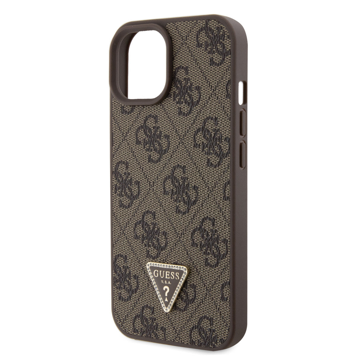 Guess iPhone 15 PLUS Backcover 4G Triangle - Strass - Bruin
