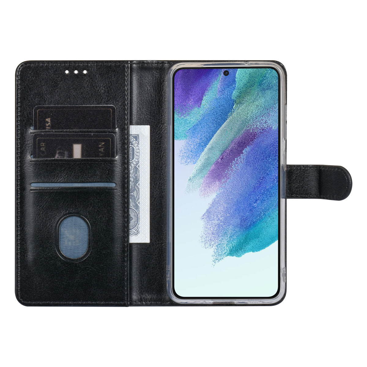 Samsung S21FE Bookcase met 3 Pasjeshouders - Magneetsluiting - Zwart