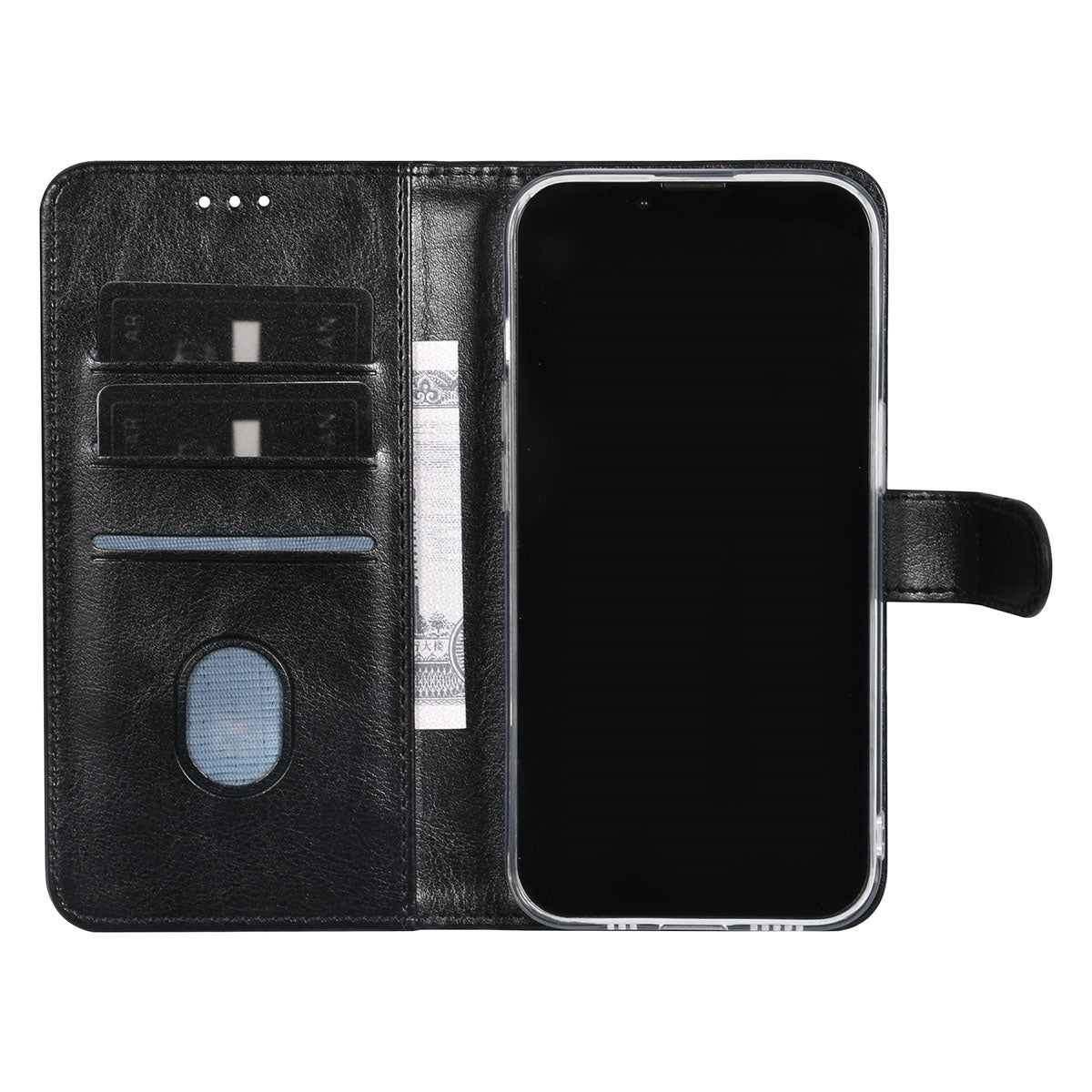 iPhone 15 PLUS Bookcase voor 3 pasjes - Magneetsluiting - Zwart