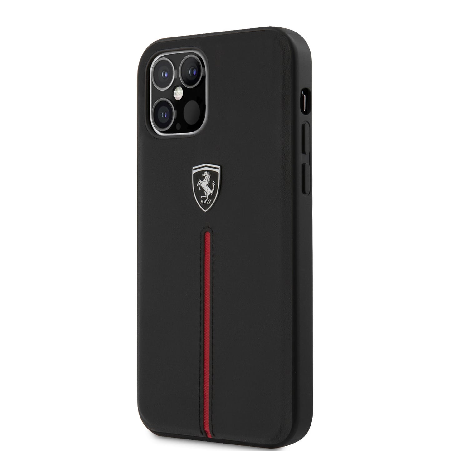 Ferrari iPhone 12/12 PRO Backcover - Zwart met roode streep