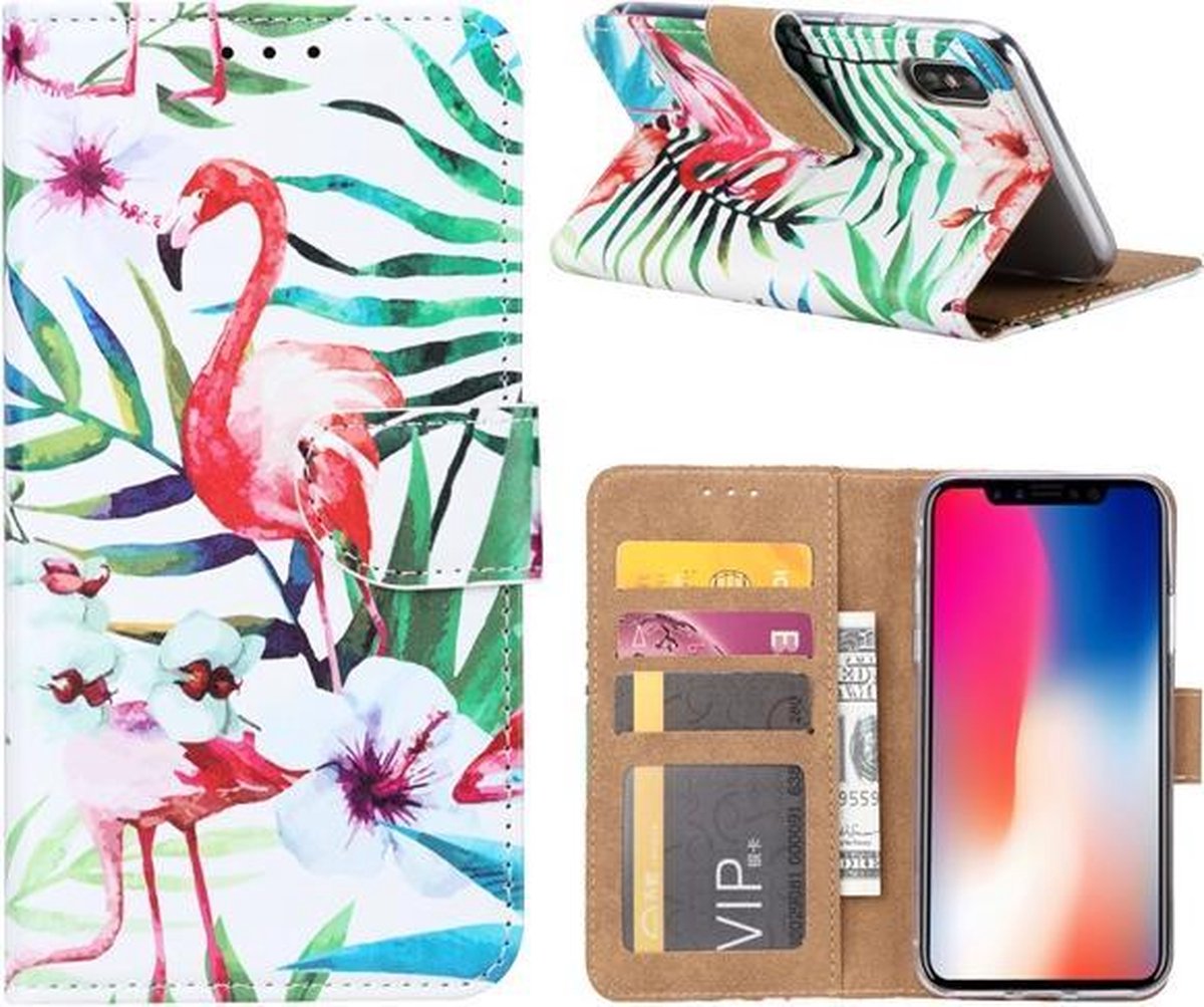 iPhone X/XS Booktype hoesje - Tropic Flamingo - Pasjeshouder - Magneetsluiting
