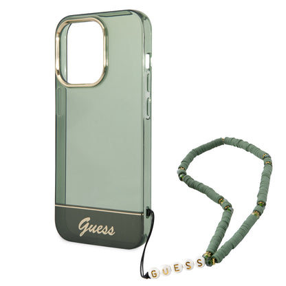 Guess iPhone 14 PRO Backcover - met koord - Transparant Groen