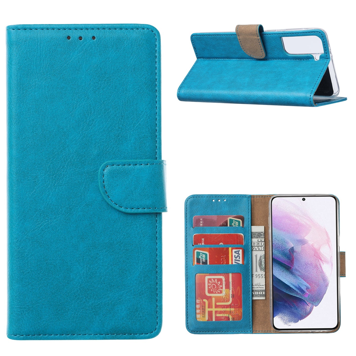 Samsung S21 Plus Bookcase met 3 Pasjeshouders - Magneetsluiting - Blauw
