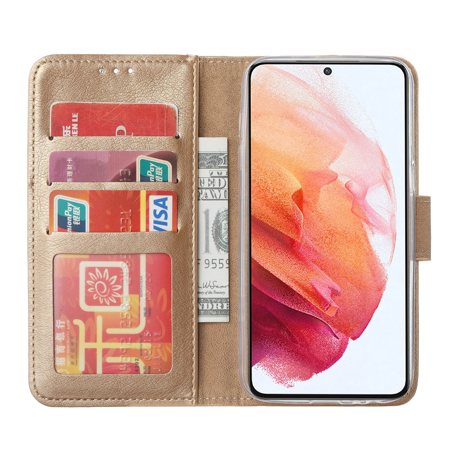 Samsung Galaxy S22 Booktype hoesje - Goud - Pasjeshouder - Magneetsluiting