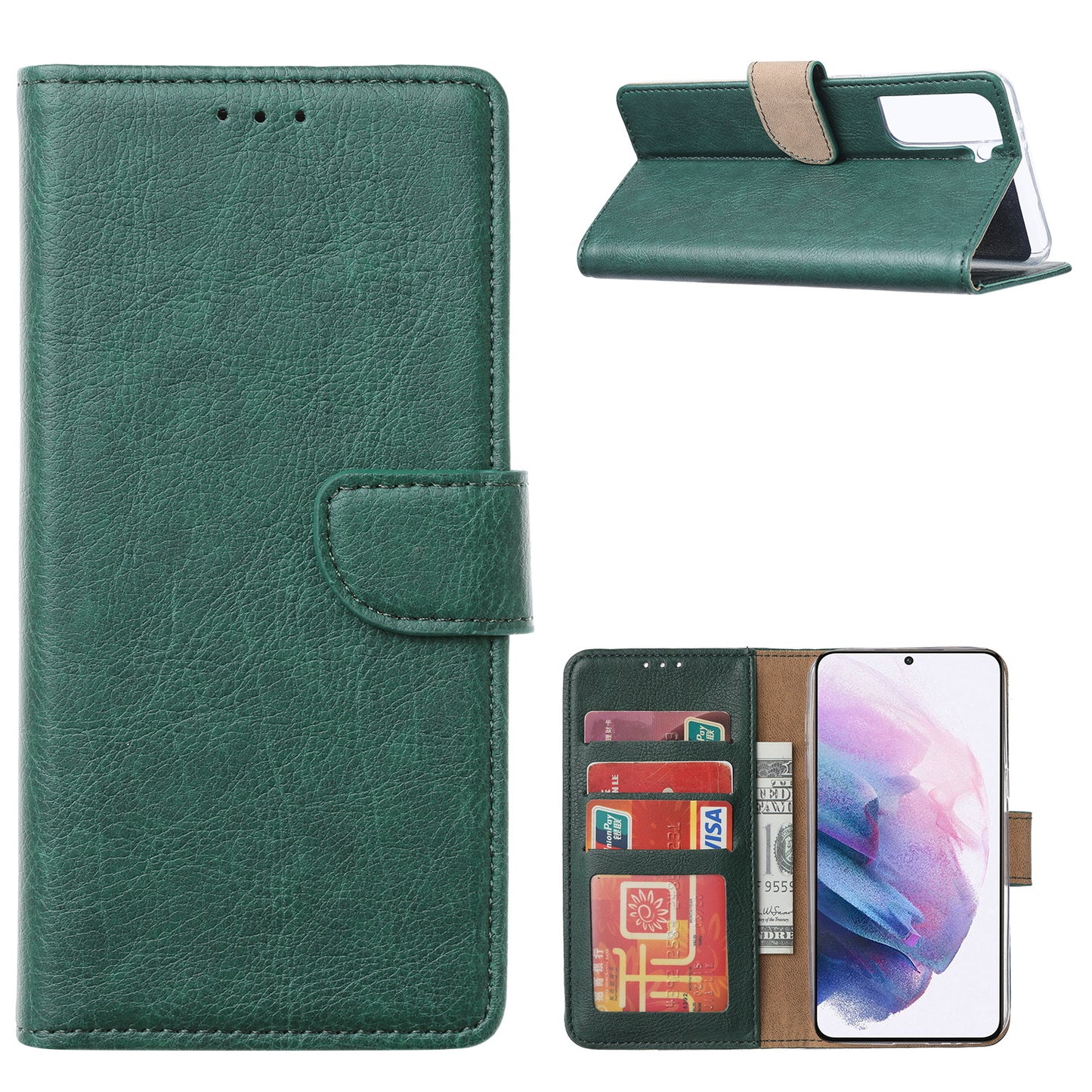 Samsung Galaxy S21 Plus Booktype hoesje - Groen - Pasjeshouder - Magneetsluiting
