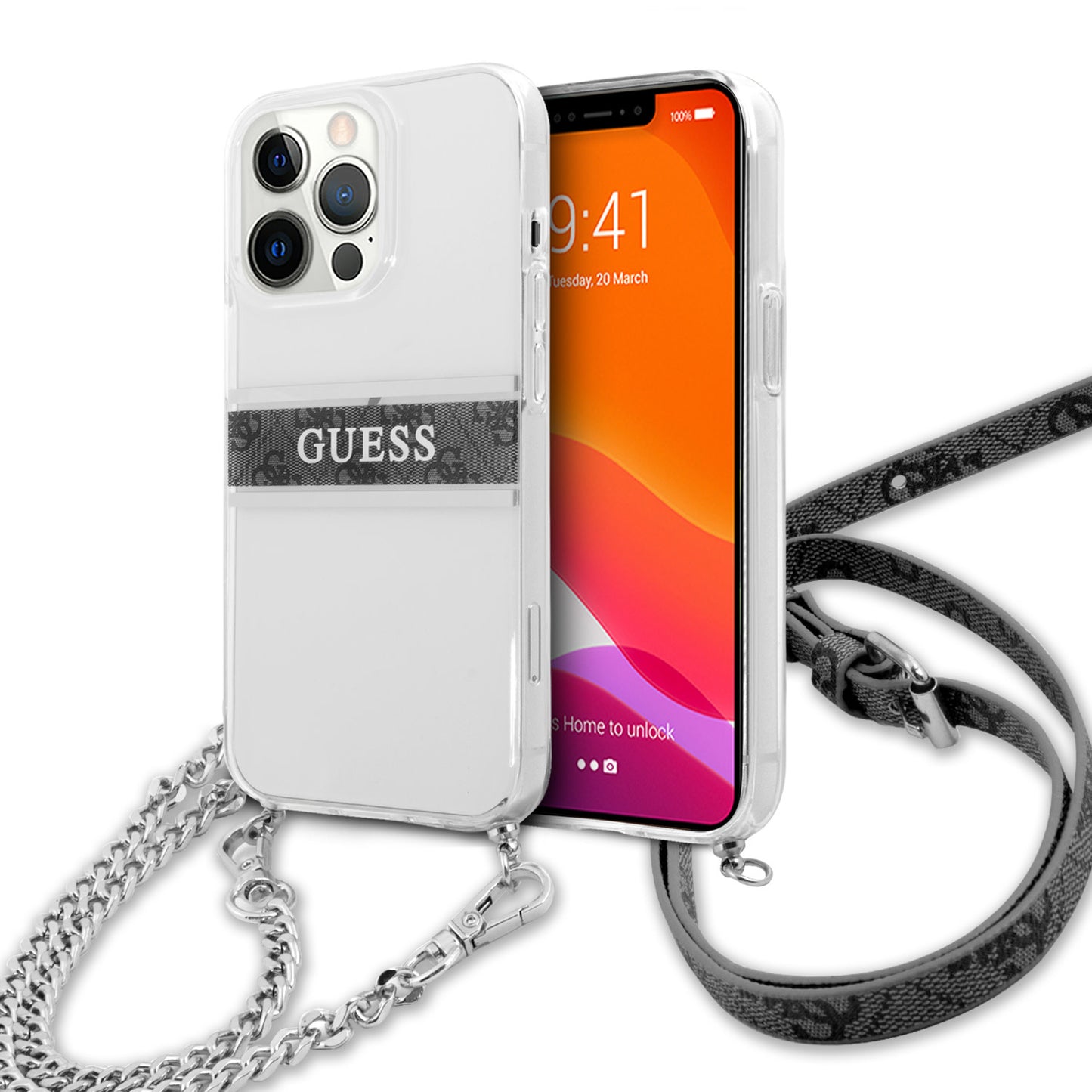 Guess iPhone 13 PRO Backcover met Koord - Crossbody - Transparant