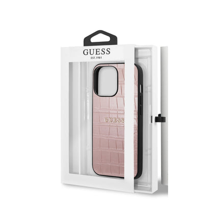 Guess iPhone 13 PRO Backcover - Croco Lines - Roze